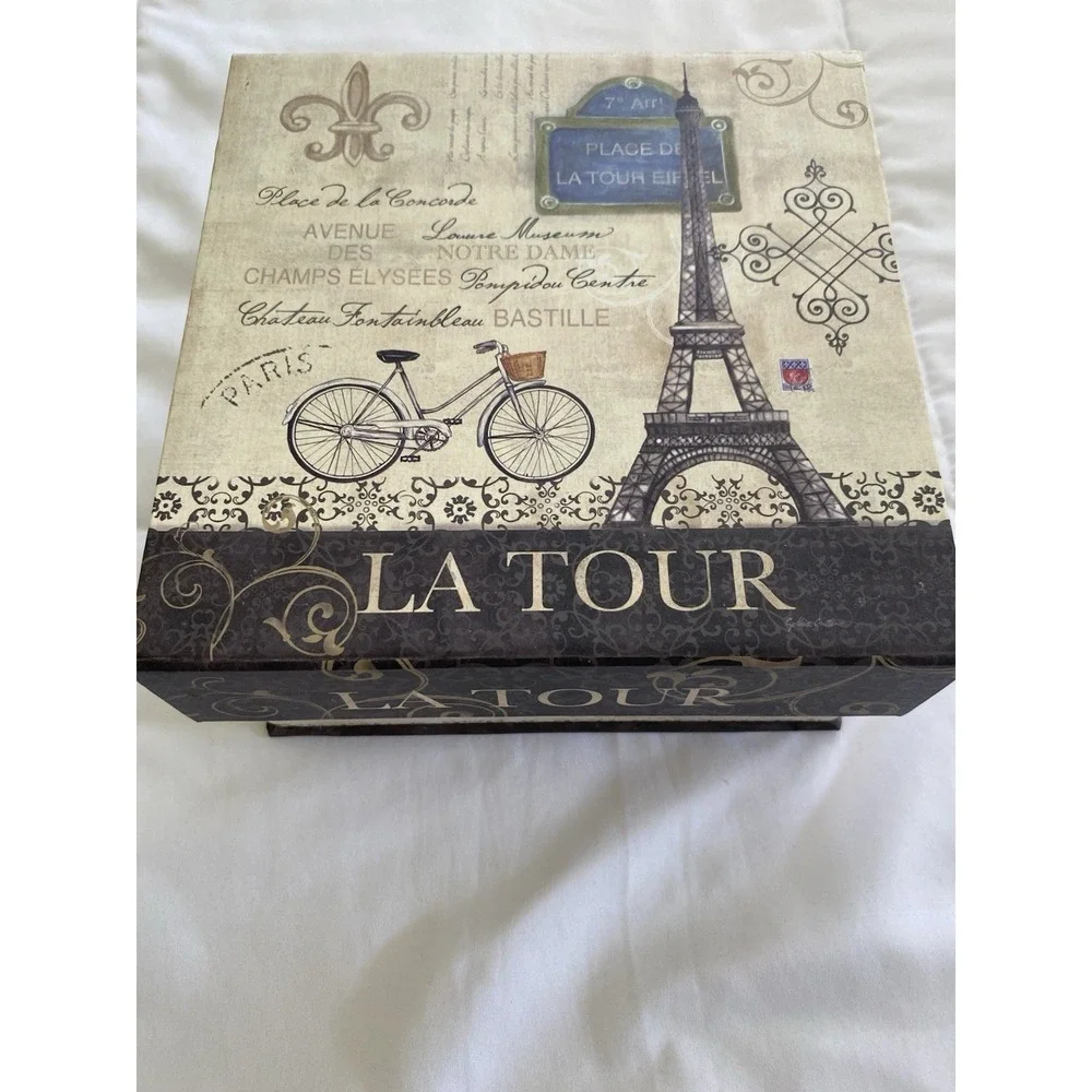 Paris Eiffel Tower Decorative Storage Box La Tour Vintage Style Photo Memory